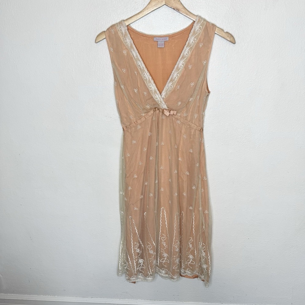 Pura Vida Peach Babydoll Mini Dress Mesh Overlay Fairy Cottagecore‎ Women's 2